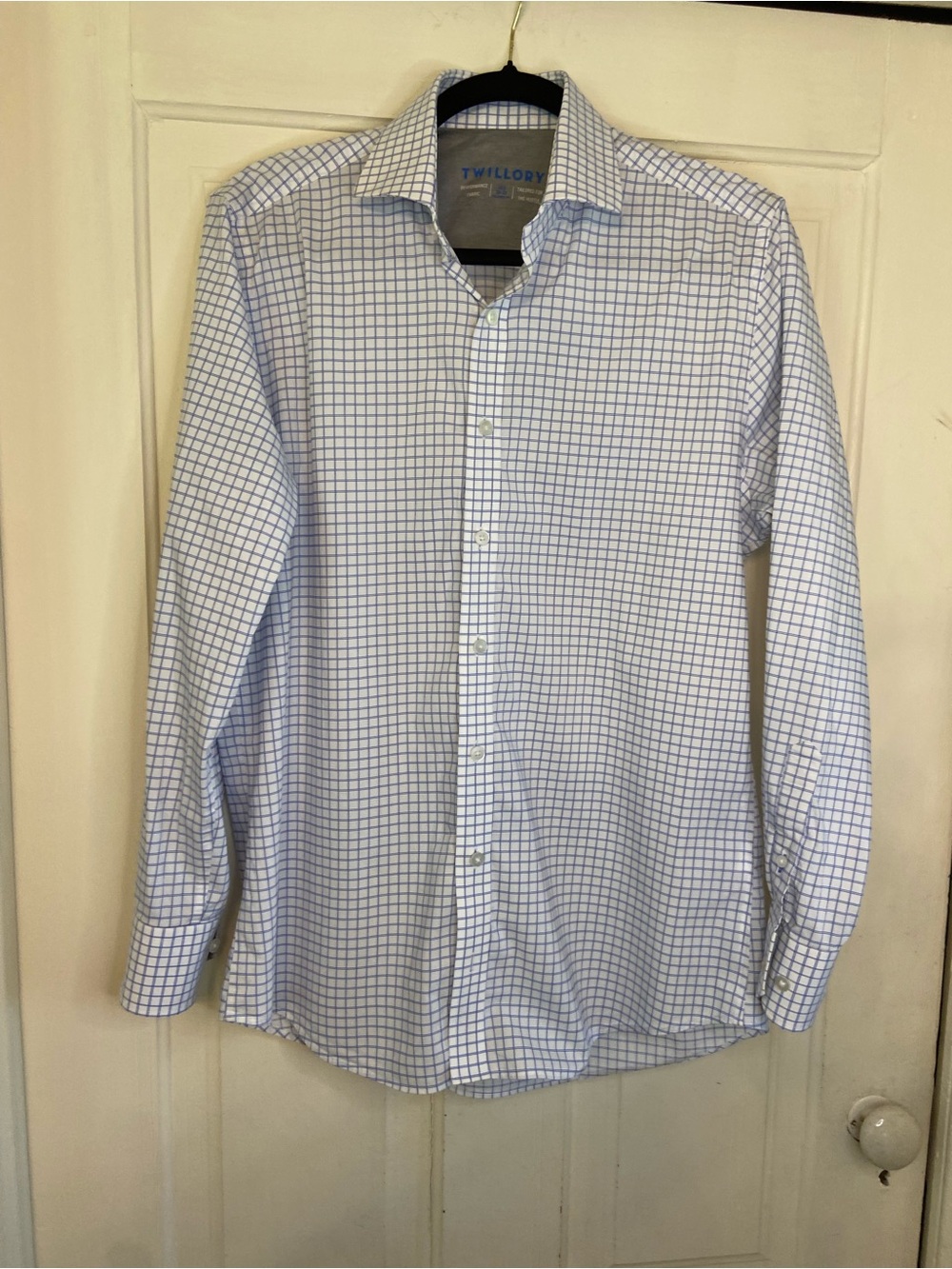 Men’s Twillory Blue Check performance fabric Shirt Lg